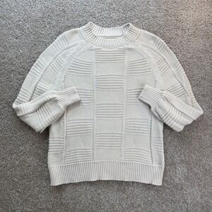 Gilded Intent Sweater Womens XS White Crew Neck Cotton Tight-Knit Pullover